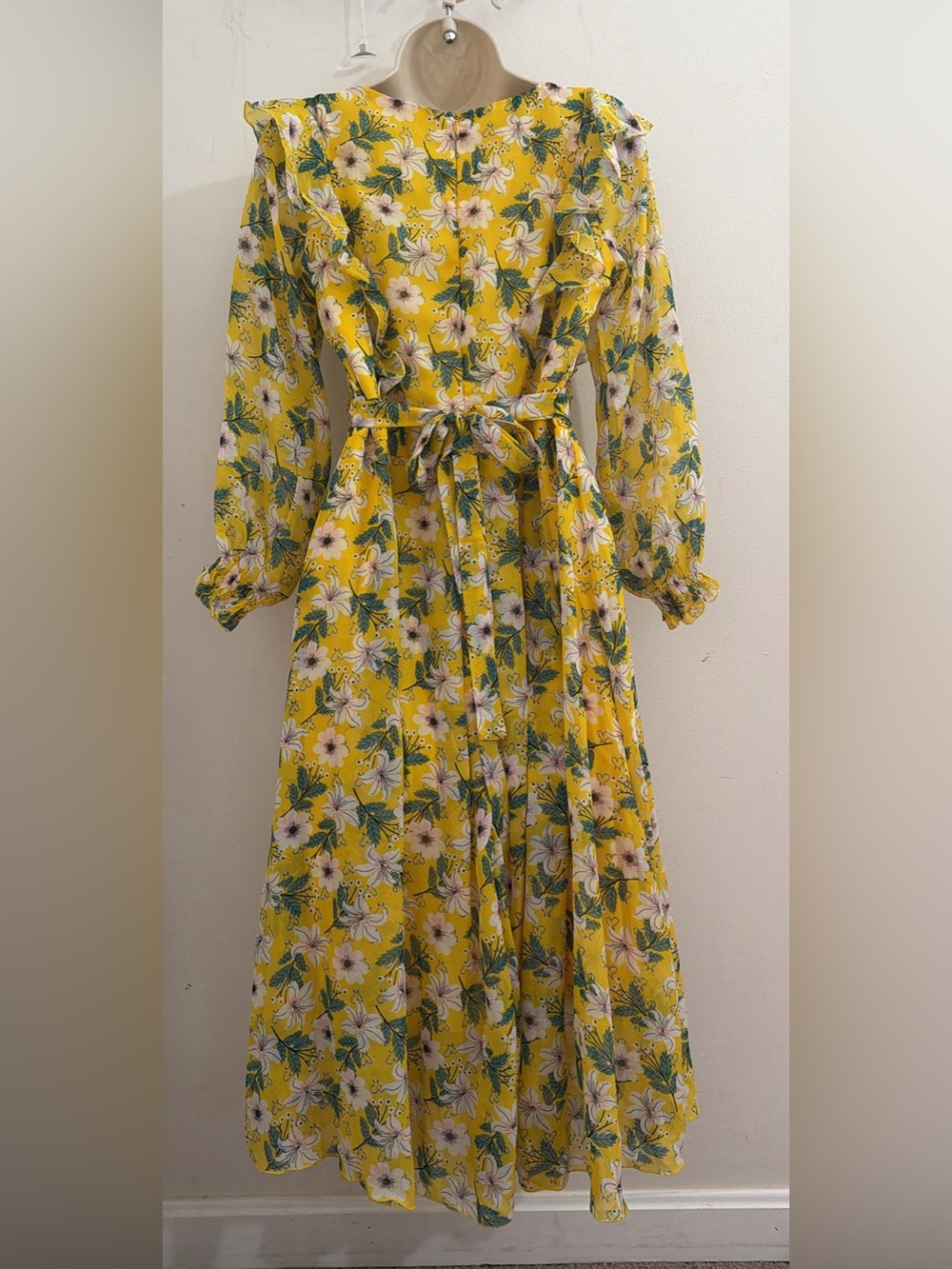 Yellow Floral Long Sleeve Midi Dress can fit s and m - Picture 7 of 7